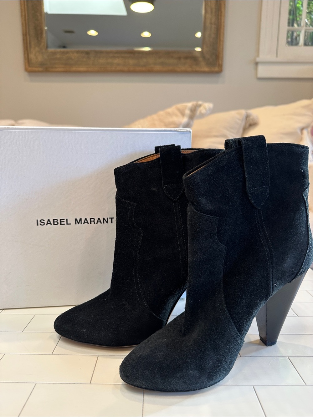 ISABEL MARANT 80’s Thunder Cut Black Suede Booties (Size 37/6.5 US)
